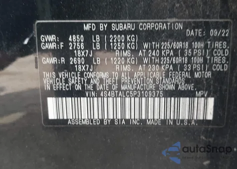2023 Subaru Outback Onyx Edition from USA, damaged, VIN 4S4BTALC5P3109375